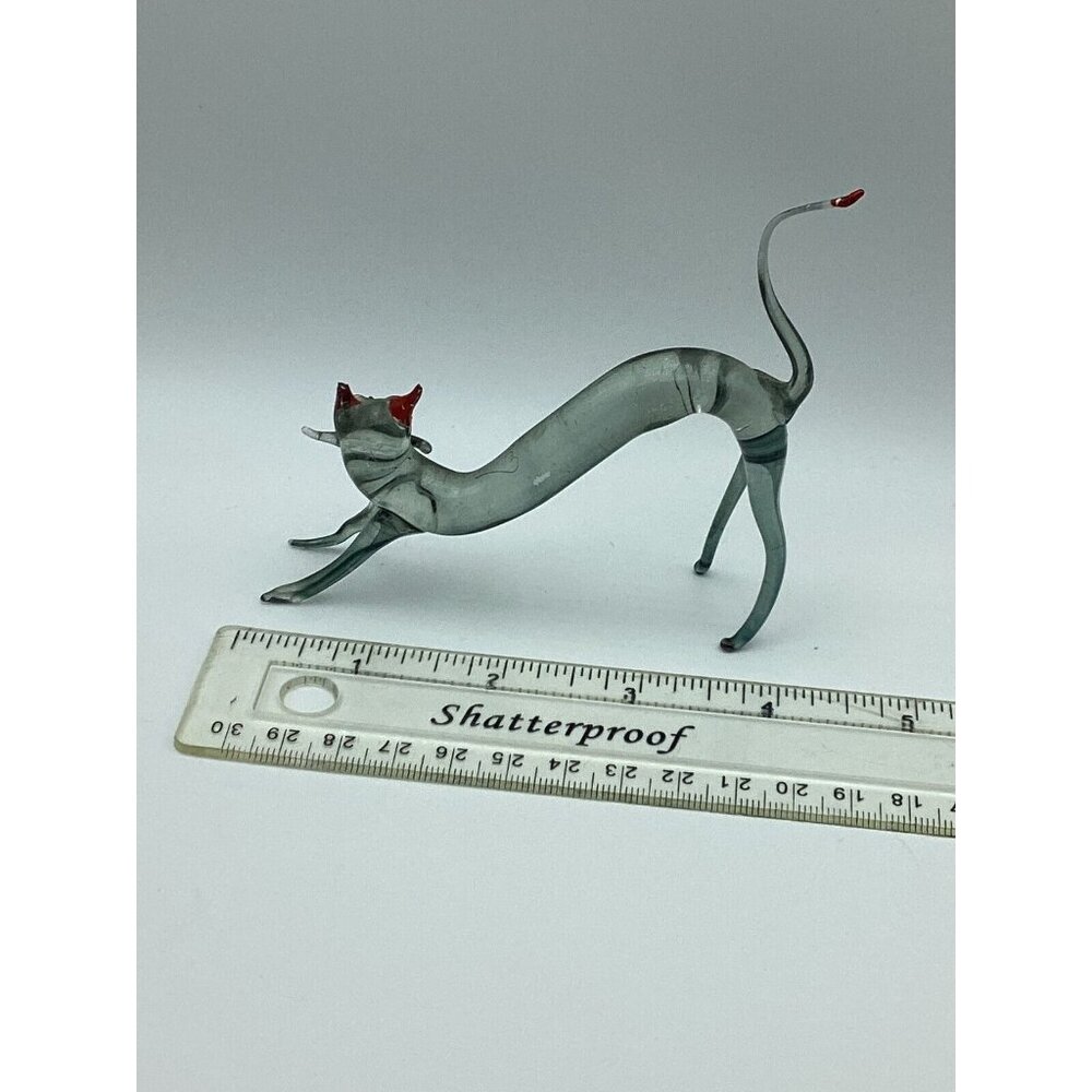 Vintage Cat  Arched Back Pouncing Figurine Hand Blown Art Glass - Picture 6 of 7